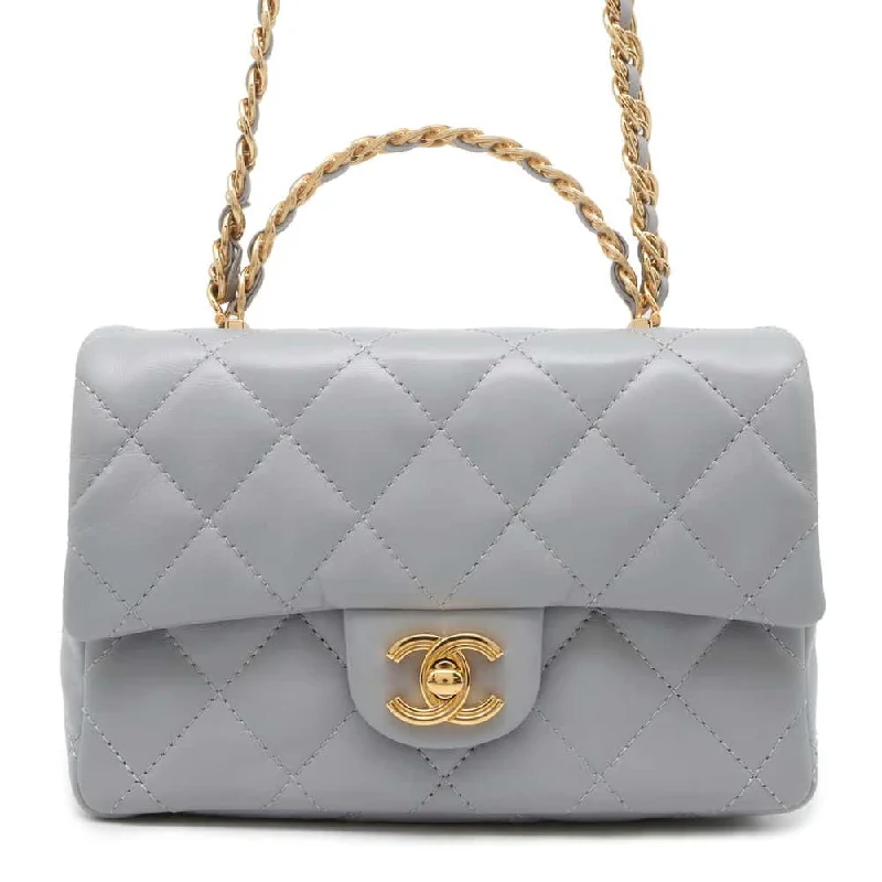 Chanel New Arrival Handbag with Gold HardwareCHANEL Top handle Flap Bag Gray AS4023 Shiny Lambskin Size Small