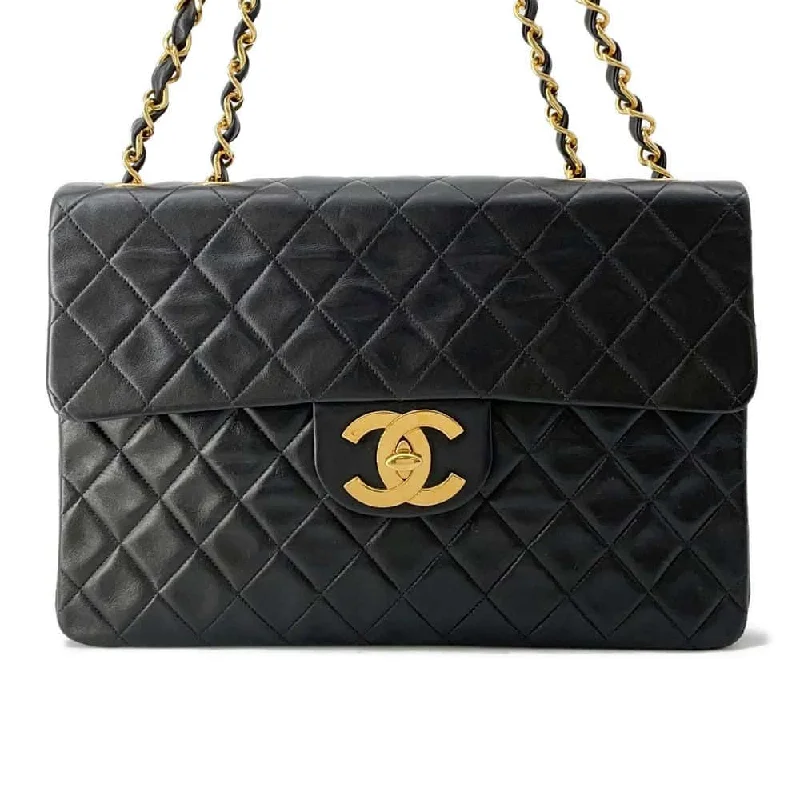 Chanel Handbag with Adjustable Strap for ComfortCHANEL Jumbo Matelasse ChainShoulder Bag Black Lambskin Size 34