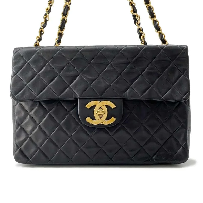 Chanel New Arrival Handbag with Gold HardwareCHANEL Jumbo Matelasse ChainShoulder Bag Black Lambskin Size 34