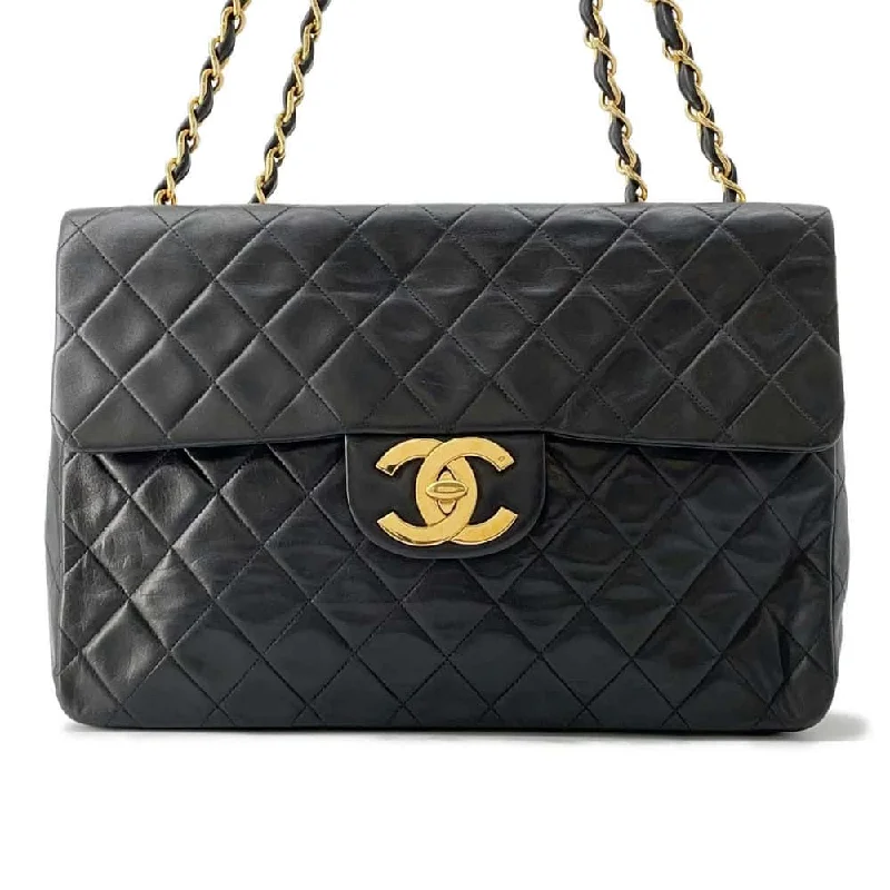 Chanel All - Match Handbag for Versatile StylingCHANEL Jumbo Matelasse ChainShoulder Bag Black Lambskin Size 34