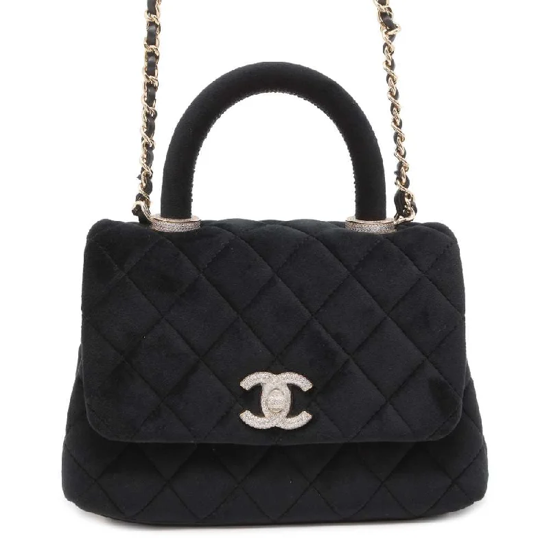 Chanel New Arrival Handbag with Gold HardwareCHANEL Coco Handle Rhinestone 2WAY Handbag Black Velvet Size XXS