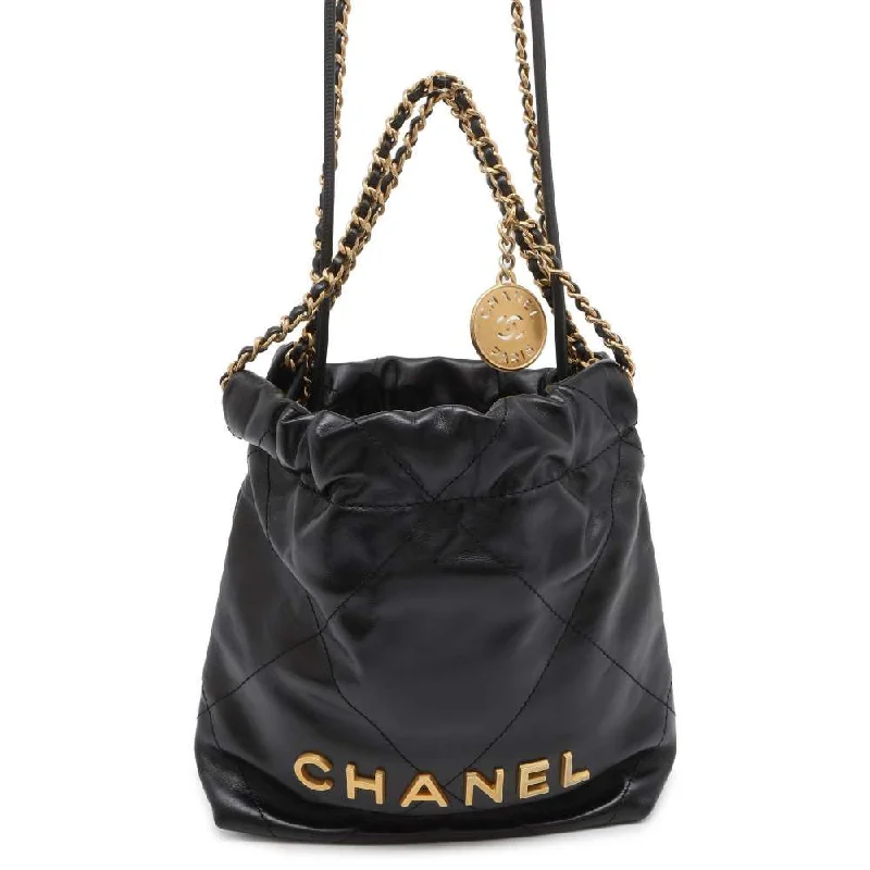 Chanel Luxury Handbag for High - End EventsCHANEL CHANEL 22 ChainHandbag Black AS3980 Shiny Calf Leather Size Mini