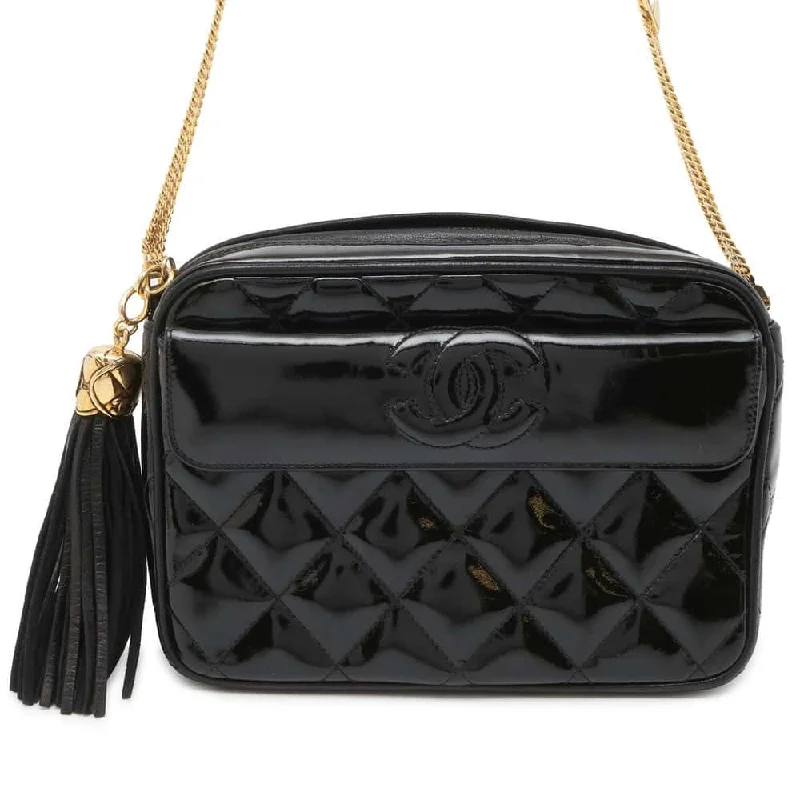 Chanel Luxury Handbag for High - End EventsCHANEL Tassel ChainShoulder Bag Black Patent Leather Leather Size Mini