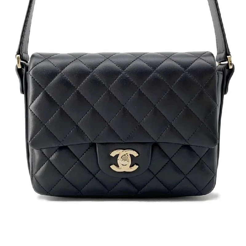 Chanel Black Handbag for Business MeetingsCHANEL Matelasse Frill Shoulder Bag Black AS1737 Leather