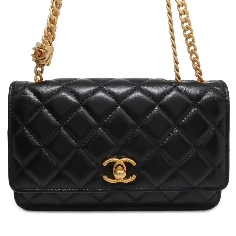 Chanel Designer Handbag with Unique DesignCHANEL Matelasse Chain wallet Black Lambskin