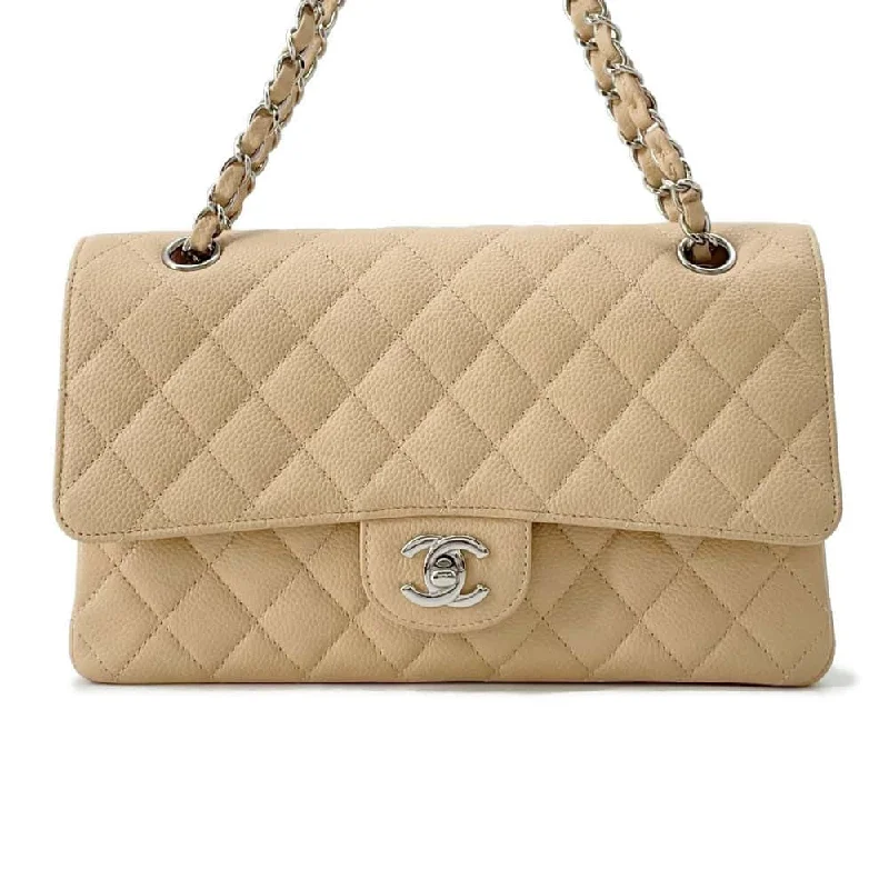 Chanel Classic Flap Bag for Evening PartyCHANEL Matelasse25 W Flap ChainShoulder Bag Beige A01112 Caviar Leather Size 25