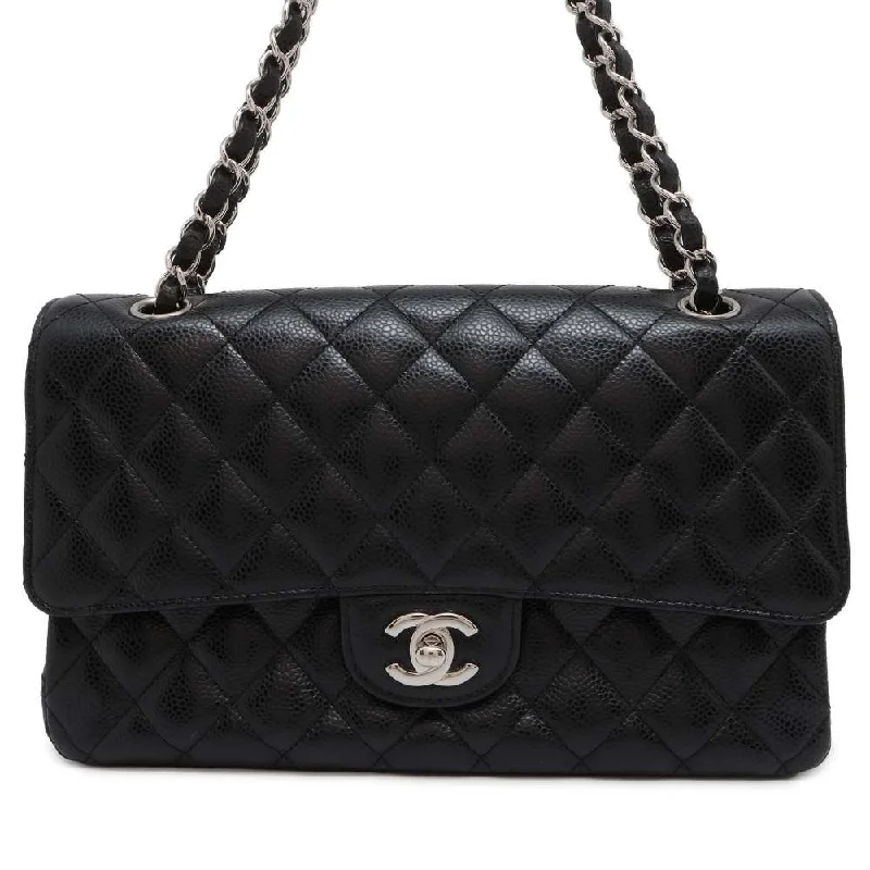 Chanel Luxury Handbag for High - End EventsCHANEL Matelasse W Flap ChainShoulder Bag Black A01112 Caviar Leather Size 25