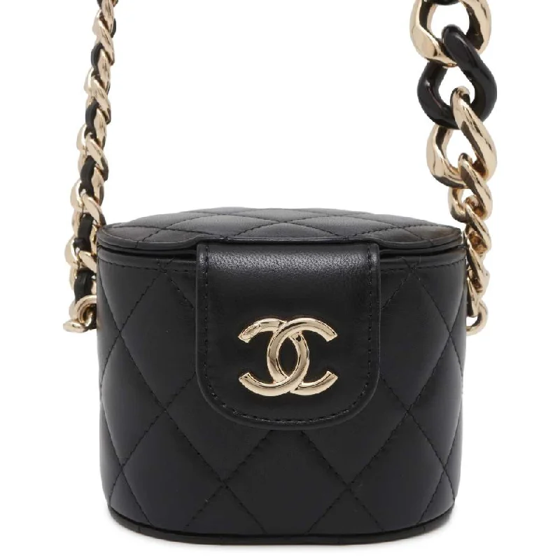 Chanel All - Match Handbag for Versatile StylingCHANEL Matelasse Mini Vanity ChainShoulder Bag Black AP2428 Lambskin Denim Size Mini