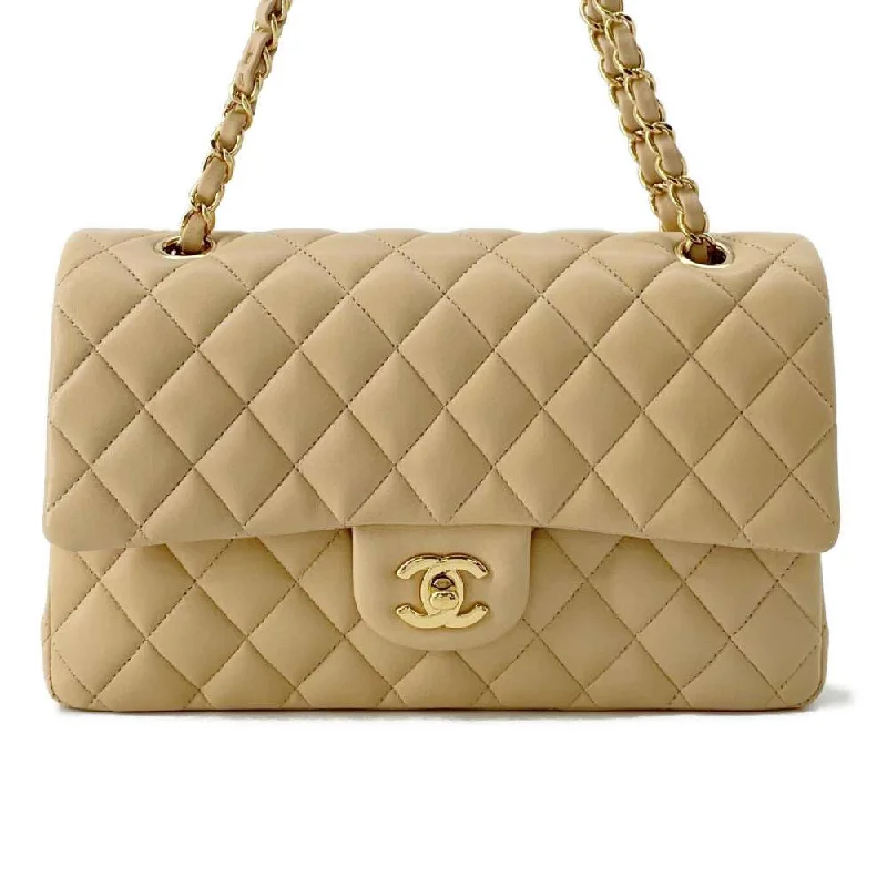 Chanel New Arrival Handbag with Gold HardwareCHANEL Matelasse W flap ChainShoulder Beige A01112 Lambskin Size 25