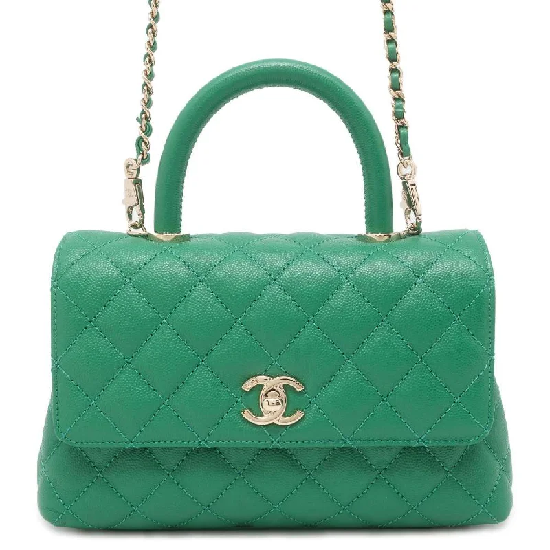 Chanel Handbag with Adjustable Strap for ComfortCHANEL top handle chain shoulder bag Green A92990 Caviar Leather Size XS