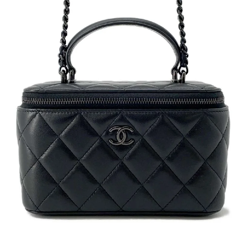 Chanel Black Handbag for Business MeetingsCHANEL Matelasse 2WAY Vanity Case Black AP2199 Lambskin