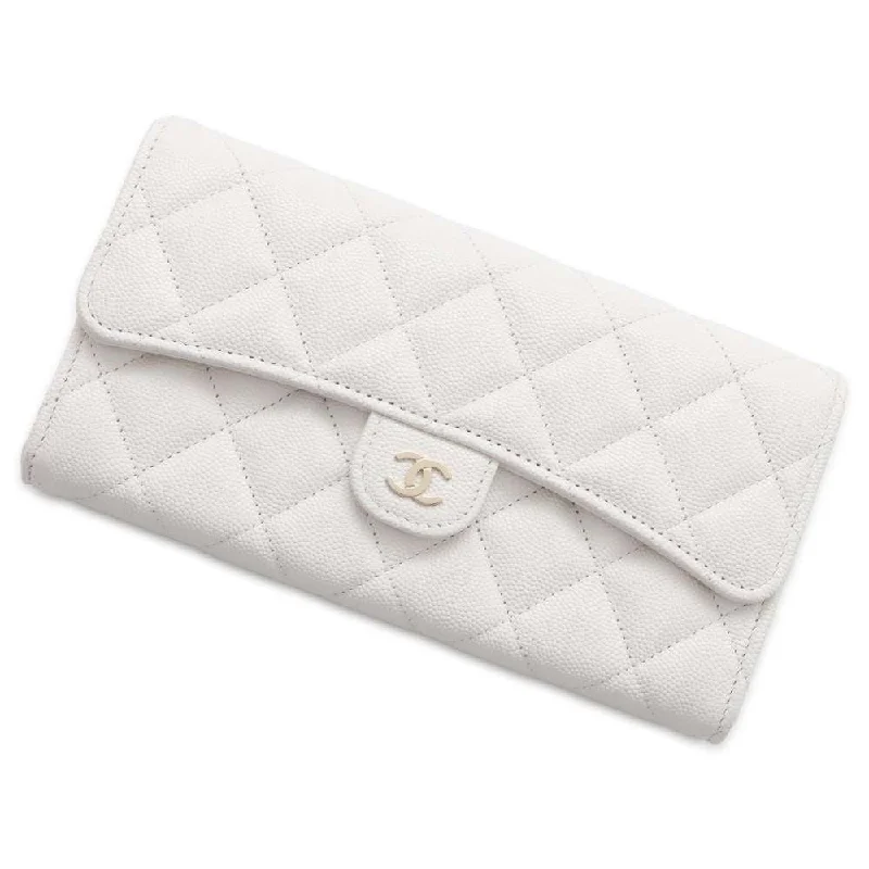 Chanel Classic Flap Bag for Evening PartyCHANEL Matelasse Classic Long Flap Wallet White AP0241 Caviar Leather