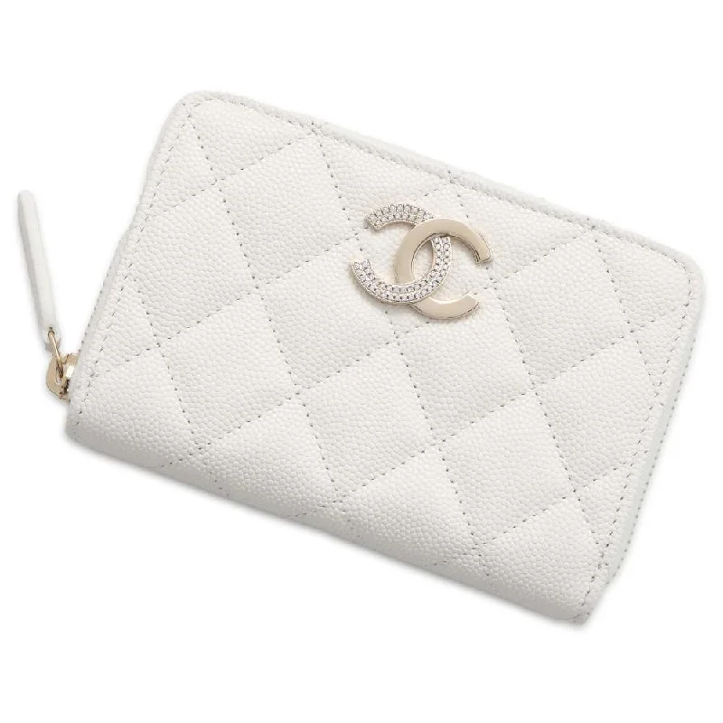 Chanel Handbag with Adjustable Strap for ComfortCHANEL Matelasse Coin purse White AP4177 Caviar Leather