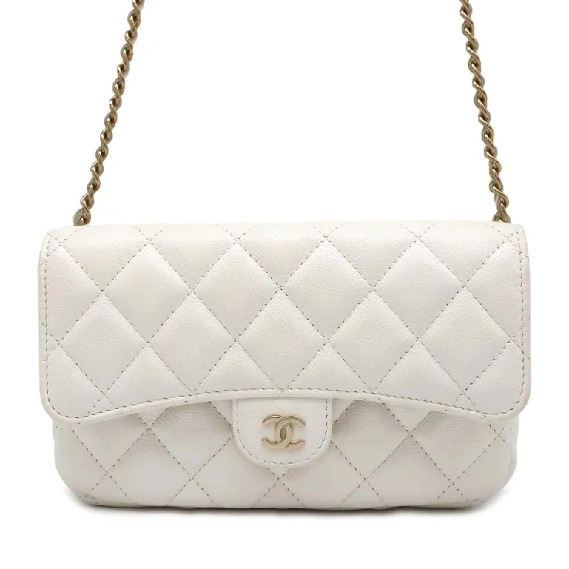 Chanel Designer Handbag with Unique DesignCHANEL Matelasse Flap Phone Case White AP2096 Caviar Leather