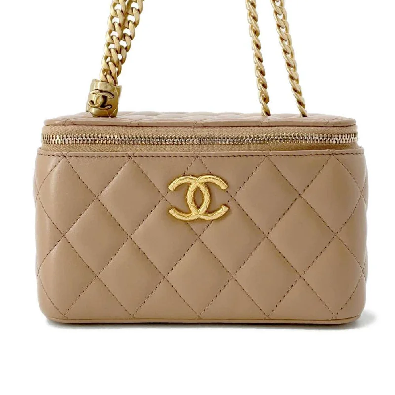 Chanel Limited Edition Handbag for CollectorsCHANEL Matelasse WChain Vanity Case Beige AP3044 Lambskin