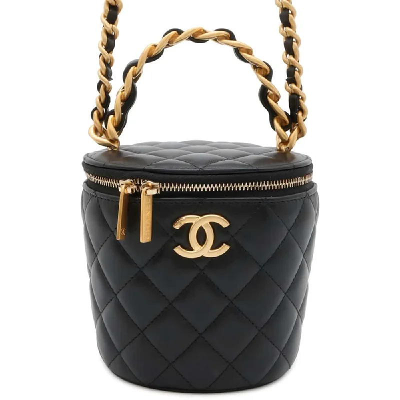 Chanel Designer Handbag with Unique DesignCHANEL Vanity Chain Shoulder Bag Black Lambskin