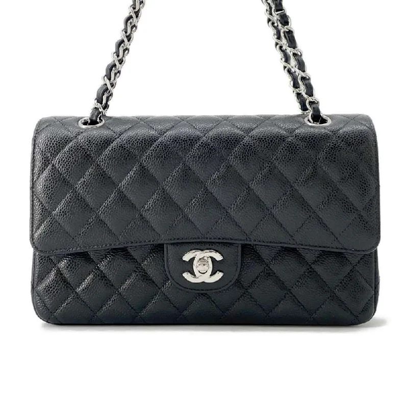 Chanel Black Handbag for Business MeetingsCHANEL Matelasse W Flap ChainShoulder Bag Black A01112 Caviar Leather Size 25