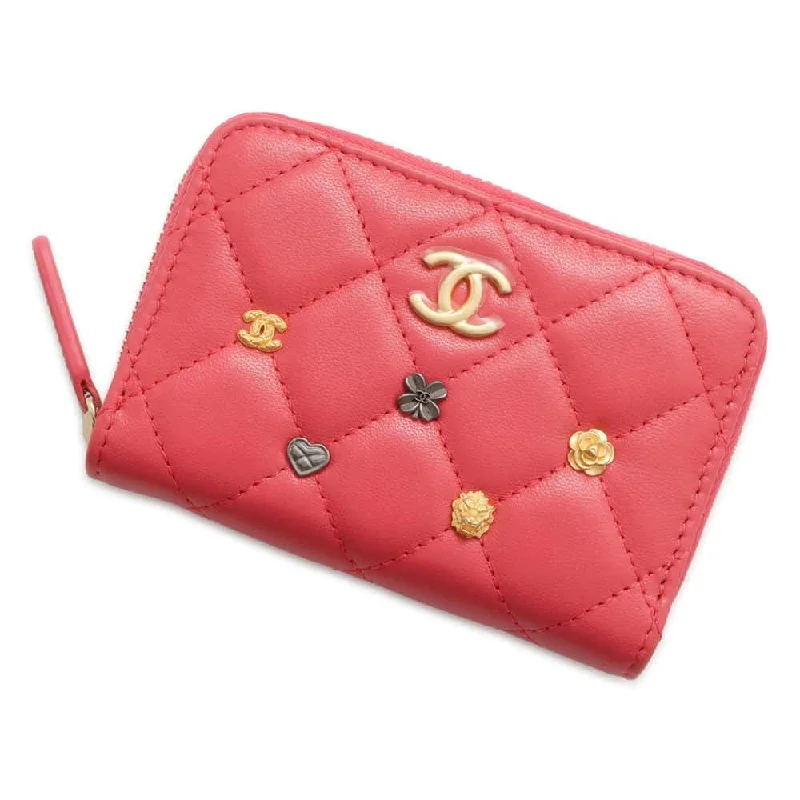 Chanel Quilted Leather Shoulder Bag for FashionistasCHANEL Zip Around Matelasse Lucky Motif Mini Wallet Pink Lambskin