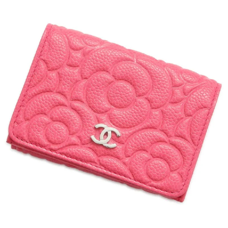 Chanel Luxury Handbag for High - End EventsCHANEL Camellia Embossed Flap Tri-Fold Compact Wallet Pink AP0116 Caviar Leather