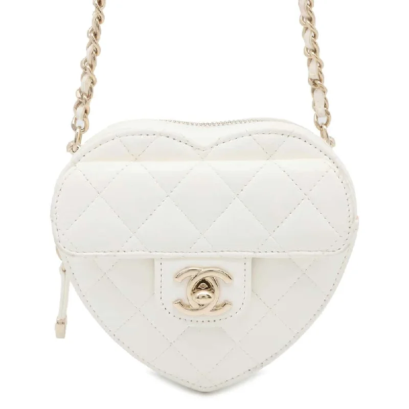 Chanel Limited Edition Handbag for CollectorsCHANEL Matelasse Heart Chain Shoulder Bag White AP2784 Lambskin