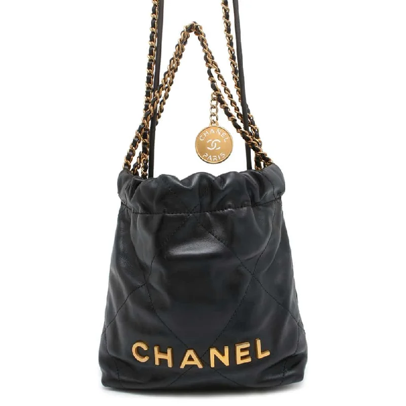 Chanel Small Crossbody Bag for TravelCHANEL CHANEL 22 Handbag Black AS3980 Shiny Calf Leather Size Mini