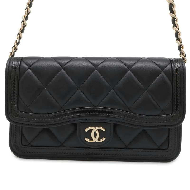 Chanel New Arrival Handbag with Gold HardwareCHANEL Matelasse Chain Phone Case Black AP3559 Lambskin Patent Leather