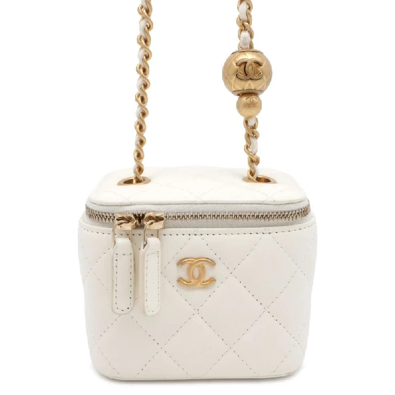 Chanel Chain Strap Handbag for Everyday UseCHANEL Matelasse Ball Chain Shoulder Vanity Bag White AP1447 Lambskin Size Small