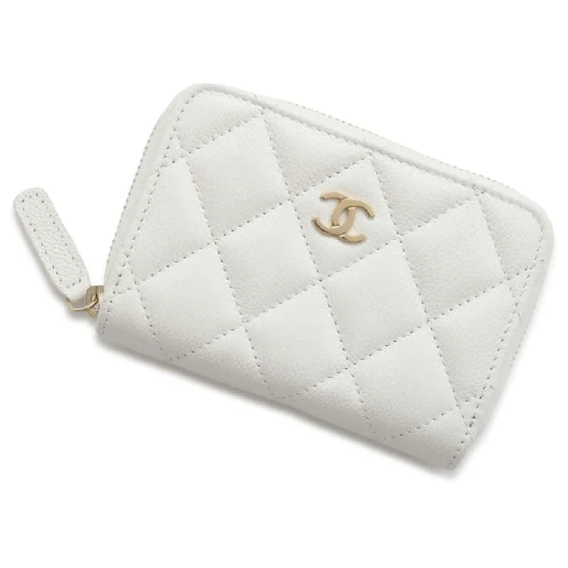 Chanel Quilted Leather Shoulder Bag for FashionistasCHANEL Matelasse Classic Zip Coin Purse White AP0216 Caviar Leather