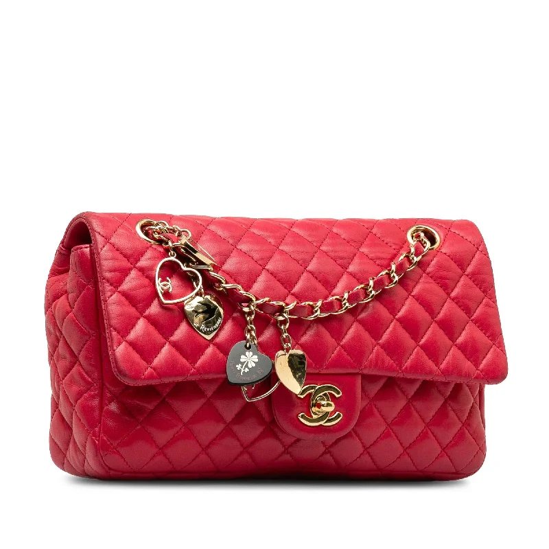 Chanel Handbag with Adjustable Strap for ComfortChanel Medium Lambskin Valentine Heart Charms Single Flap (daODEP)