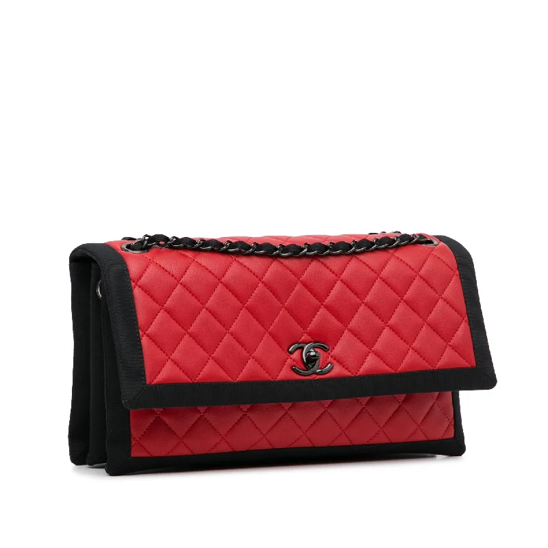 Chanel All - Match Handbag for Versatile StylingChanel Medium Quilted Lambskin Grosgrain Two Tone Flap Bag (Il4DRA)