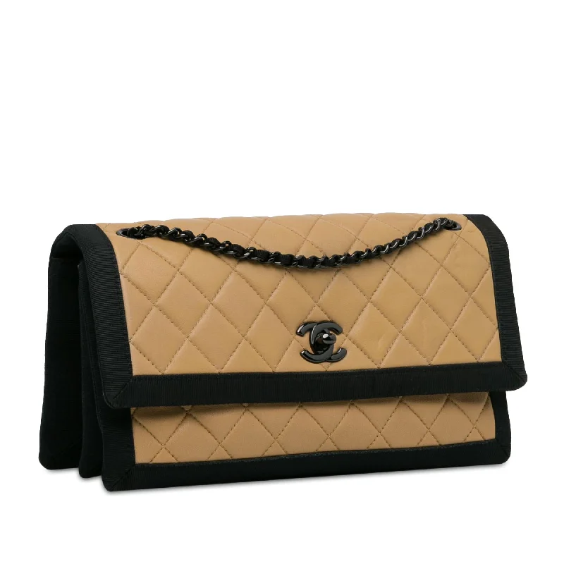 Chanel Designer Handbag with Unique DesignChanel Medium Quilted Lambskin Grosgrain Two Tone Flap (DMF9AJ)