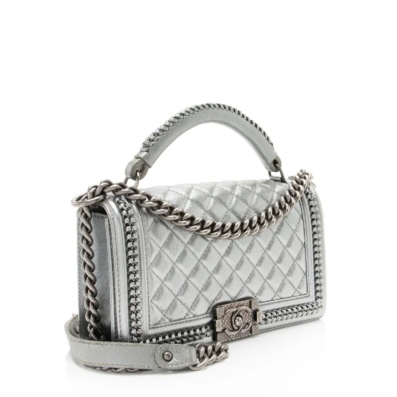 Chanel Designer Handbag with Unique DesignChanel Metallic Aged Calfskin Chain Top Handle Medium Boy Bag (RO5g92)