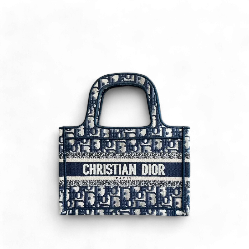 Christian Dior handbags with a back - pocket for quick storageDior Book Tote Mini - Oblique Embroidery Bag