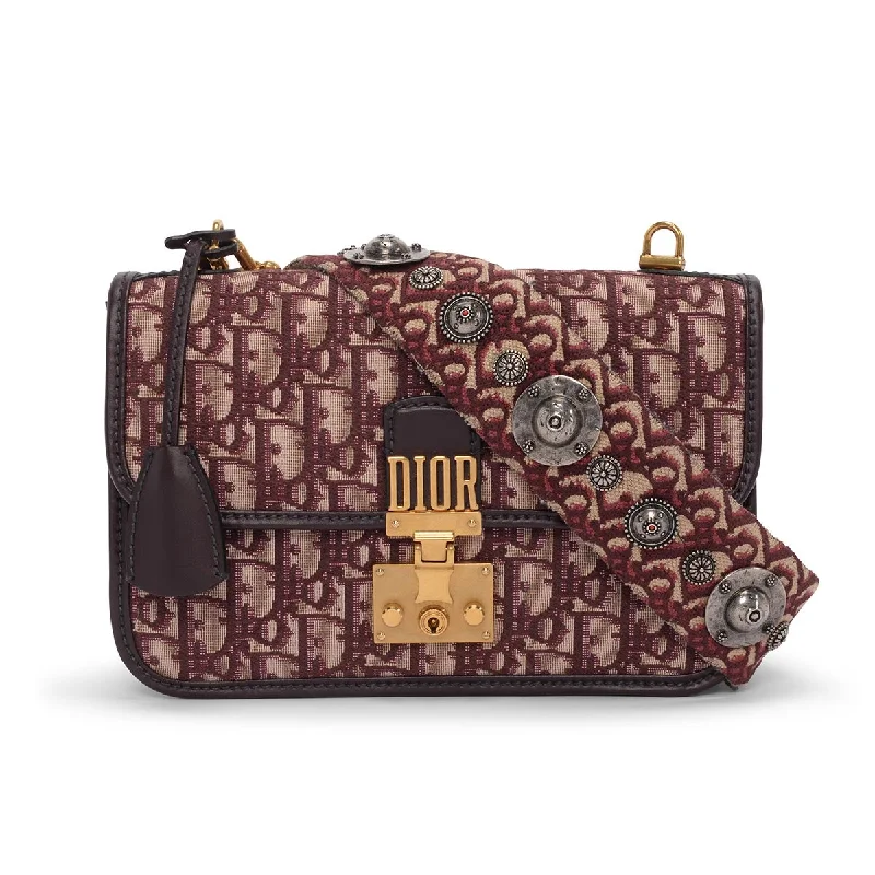 Christian Dior bags with a side - pocket for holding a water bottleDior Burgundy Oblique Medium DiorAddict Flap Bag + Strap