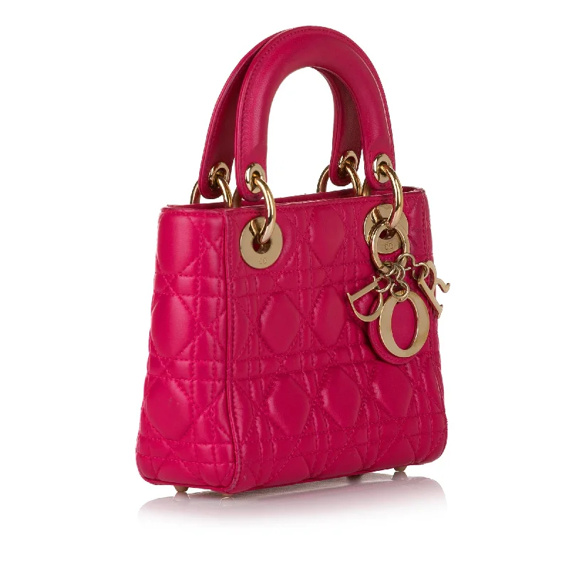 Christian Dior bags with a side - pocket for holding a water bottleDior Cannage Lady Dior Lambskin Leather Satchel (32440)