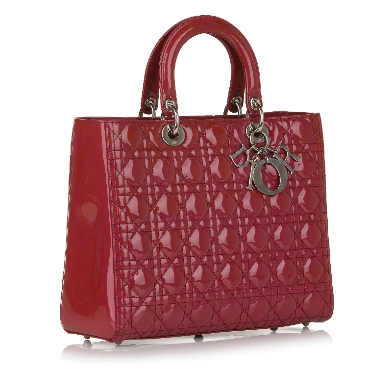 Christian Dior tote bags with a printed Dior logo on the frontDior Cannage Lady Dior Patent Leather Satchel (34555)