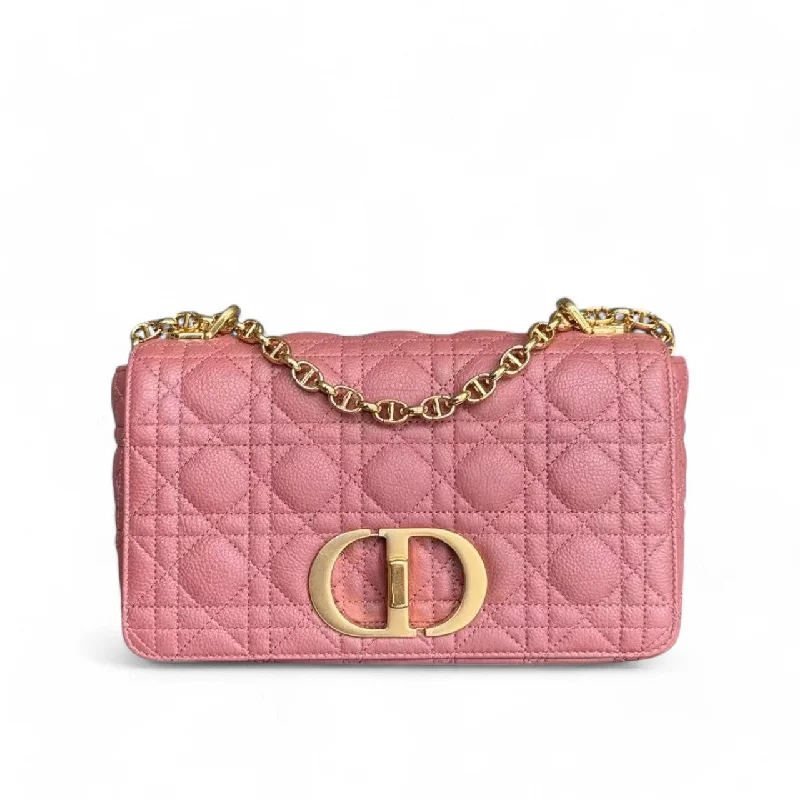 Christian Dior handbags with a snap - button closure and a decorative buckle*Unused* Dior Caro - Medium Cannage Calfskin Pink Gold Hardware