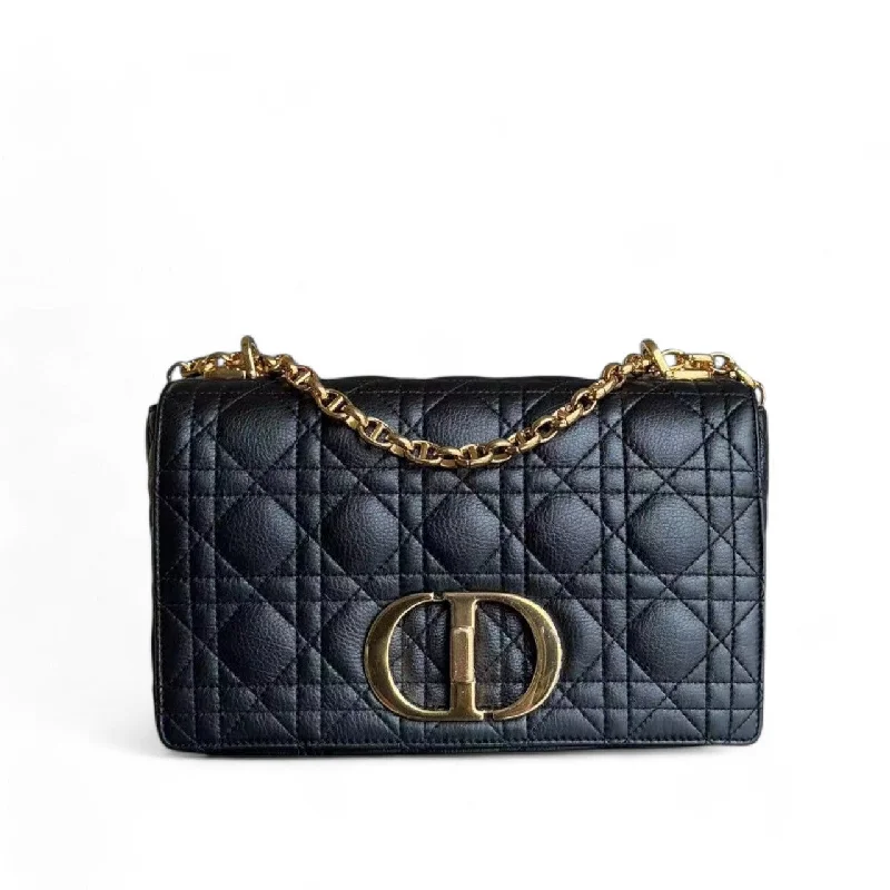 Christian Dior bags with a detachable coin purse insideDior Caro Medium - Cannage Grained Calfskin Black Gold Hardware