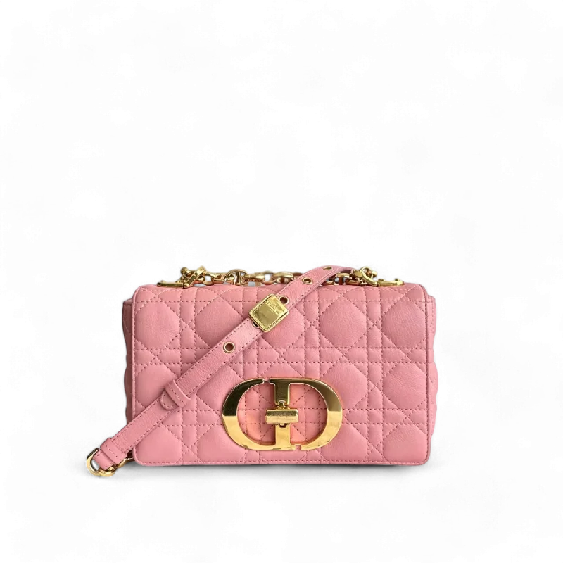 Christian Dior handbags with a detachable mirror for on - the - go touch - upsDior Caro Small - Cannage Flap Bag Light Pink Calfskin Gold Hardware