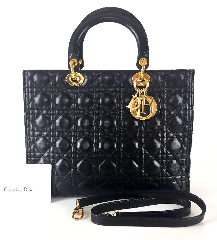 Christian Dior bags with a side - pocket for holding a water bottleLady Dior Cannage Quilt Leather Large Bag