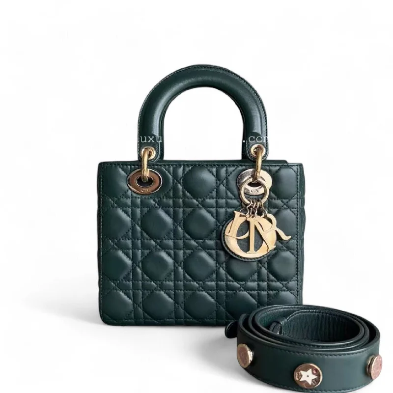 Trendsetting Christian Dior crossbody bags with a colorful strapDior Lady Small - Cannage Lambskin Dark Green Gold hardware