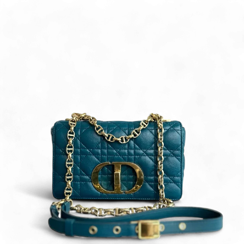 High - fashion Christian Dior bags with a geometric patternDior Caro Small - Cannage Flap Bag Blue Calfskin GHW