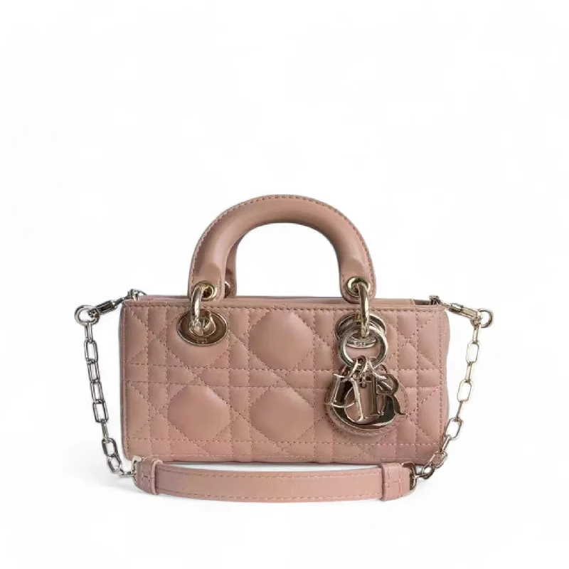 Christian Dior tote bags with a printed Dior logo on the frontDior D-joy Micro - Lambskin Cannage Nude Pink Gold Hardware