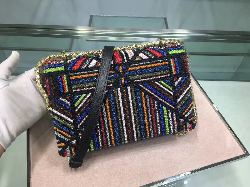 Stylish Christian Dior shoulder bags with a tassel - adorned zipperDior Diorama Canvas Bag Embroidered With Multi-coloured Stripes