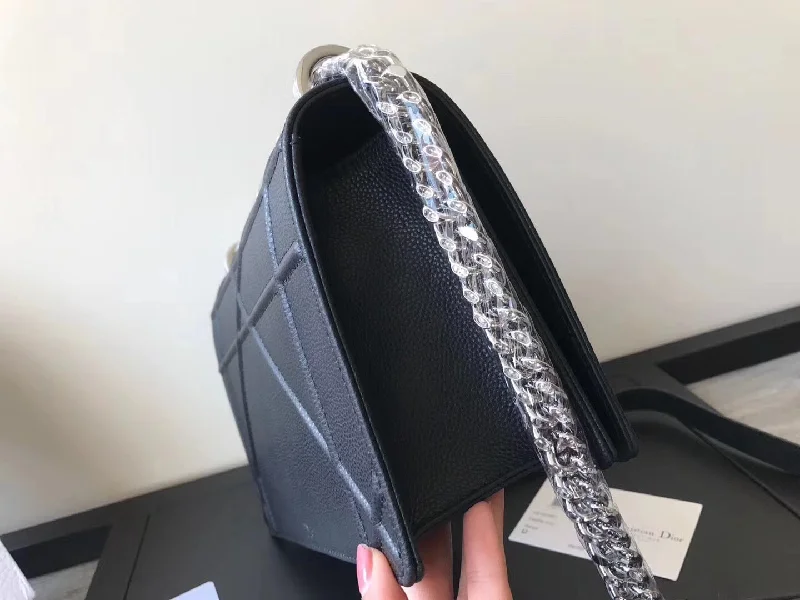 Contemporary Christian Dior handbags with a unique shapeChristian Diorama Flap Bag In Black Grained Calfskin