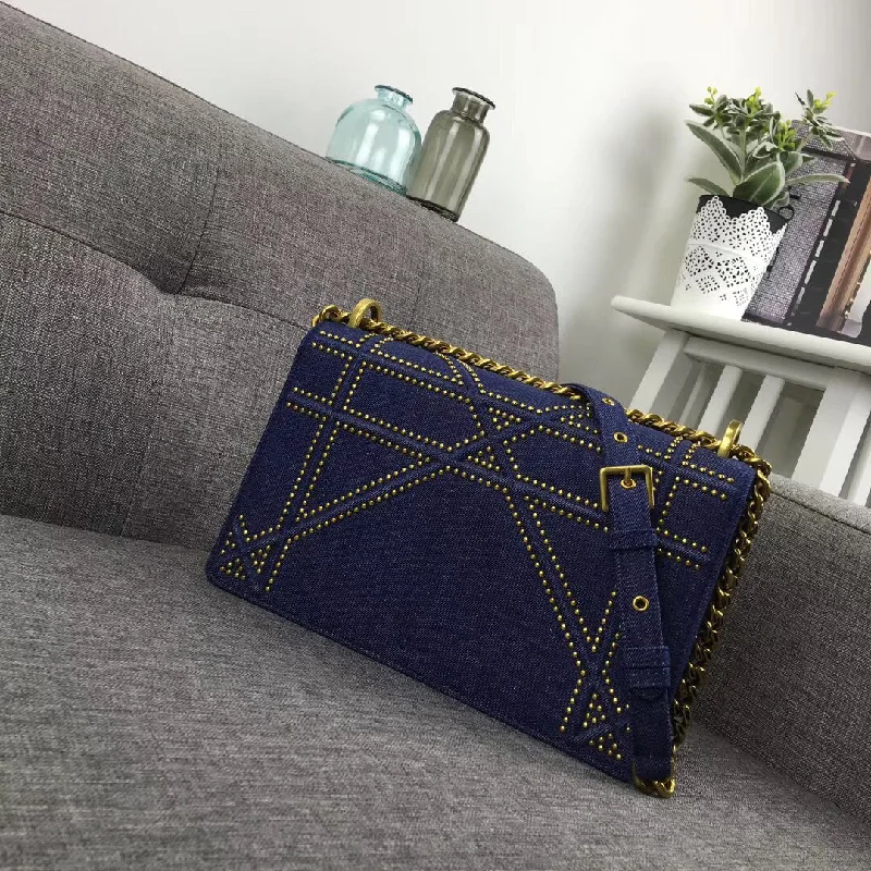 High - fashion Christian Dior bags with a geometric patternChristian Diorama Flap Bag In Denim And Studded