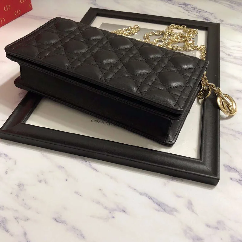 Luxury Christian Dior crossbody bags with a chain - link strapDior Lady Dior Clutch With Chain In Black Lambskin