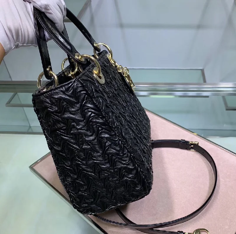 Christian Dior bags with a detachable coin purse insideDior Lady Dior Medium Bag In Black Wavy Crinkled Lambskin