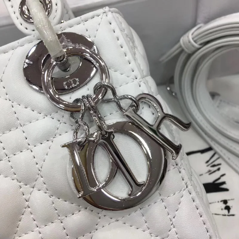 Christian Dior bags with a quilted pattern and gold - toned hardwareDior Lady Dior Mini Chain Bag In White Lambskin