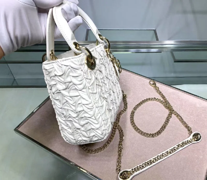 Christian Dior crossbody bags with a front - flap pocket for easy accessDior Lady Dior Mini Chain Bag In White Wavy Crinkled Lambskin